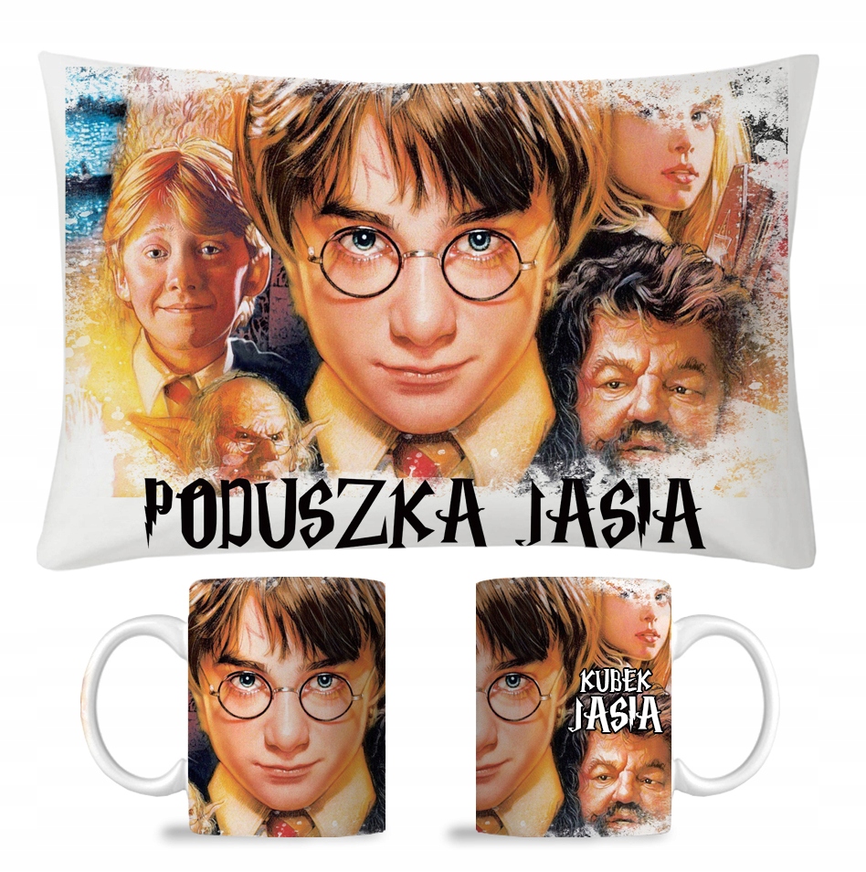 ZESTAW KUBEK + PODUSZKA HARRY POTTER + IMIĘ FANA