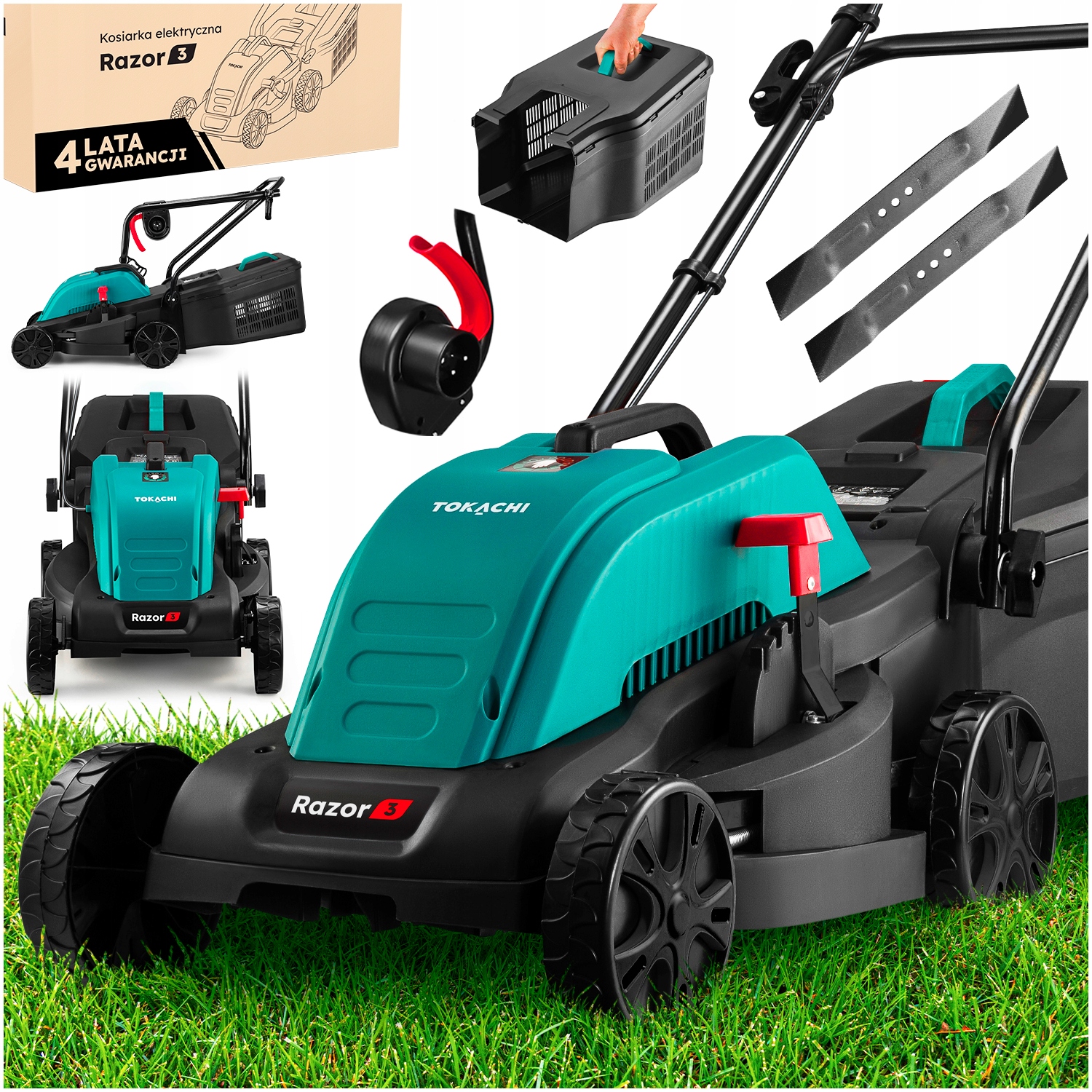 Kosiarka Elektryczna Z Regulacją 25-65MM Do Trawy Lekka Mocna 33cm Kosz 30L