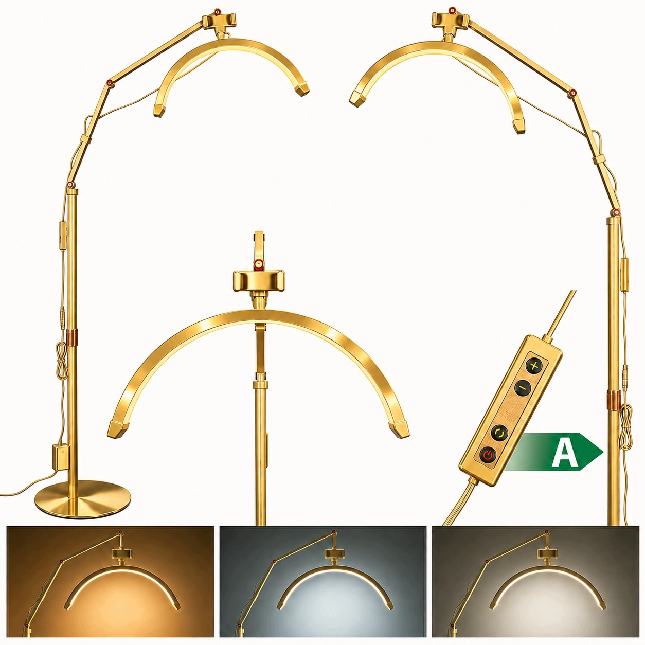 Kosmetická Led lampa Moon Luk 20W na řasy Stojící zlatá 160 cm