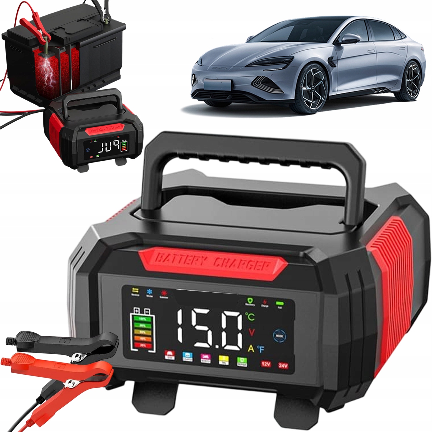 Výkonný Usměrňovač Do Auta S Akumulátorem 15A 12V, Funkce Automatické Opravy