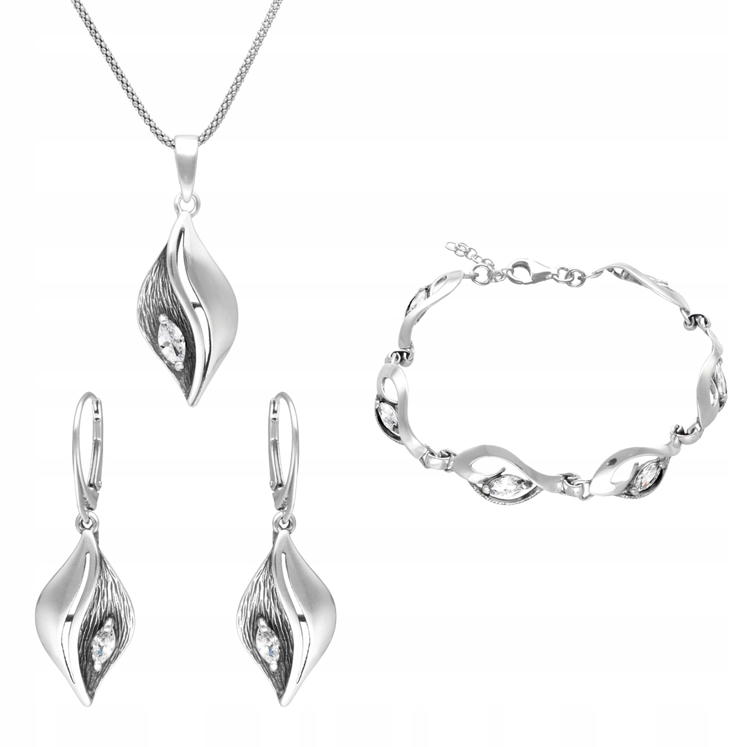 Sada stříbro 925 listů se zirkonem Náušnice Přívěsek Náramek