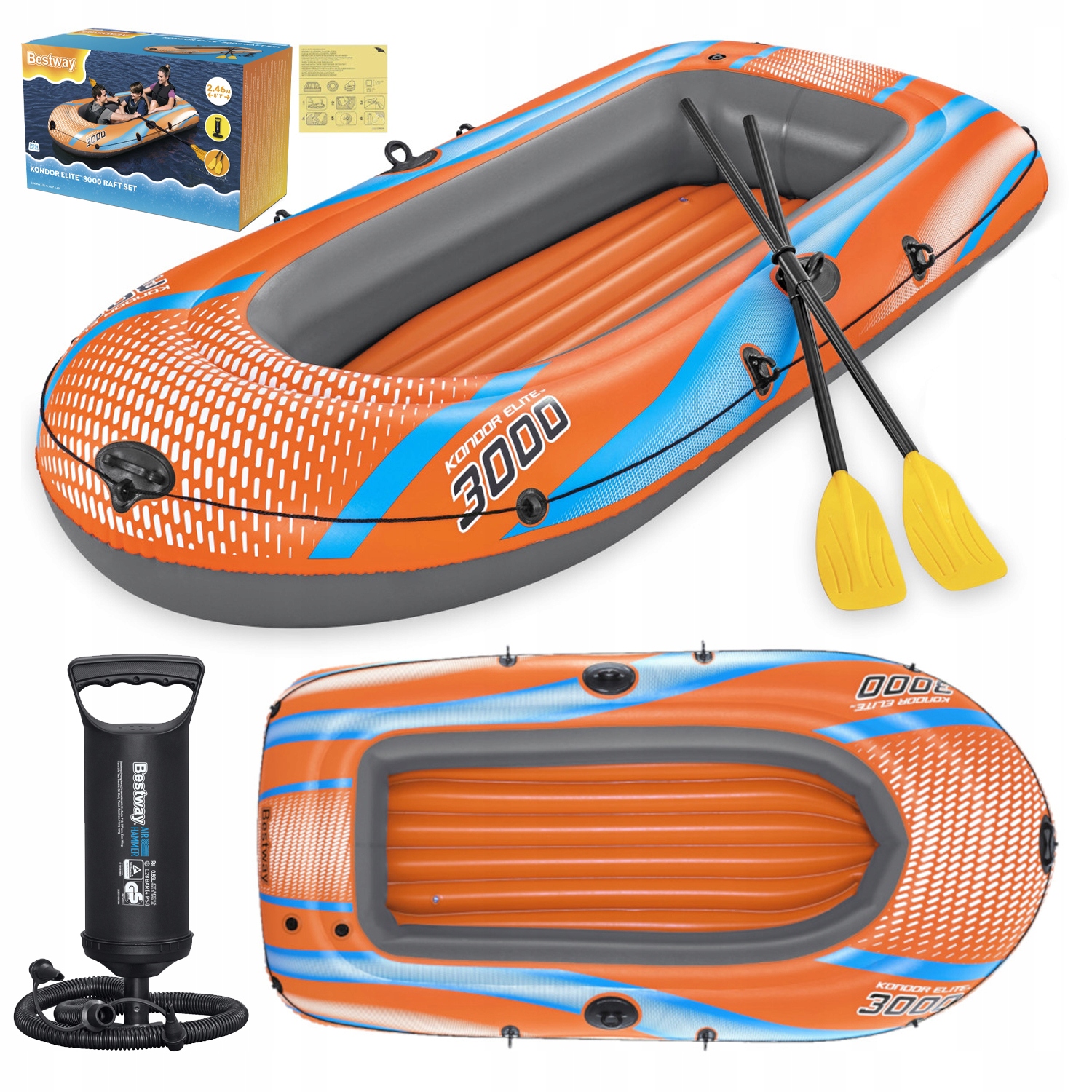 Raft Nafukovací 3os. Kondor Elite 3000 sada Pumpa Pádla Bestawy 61145