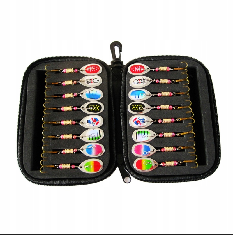 OBROTÓWKI BŁYSTKI SPINNINGOWE X-PIKE 16 SZTUK PRZYNĘTY BLACHY ZESTAW ETUI EAN (GTIN) 5900435342