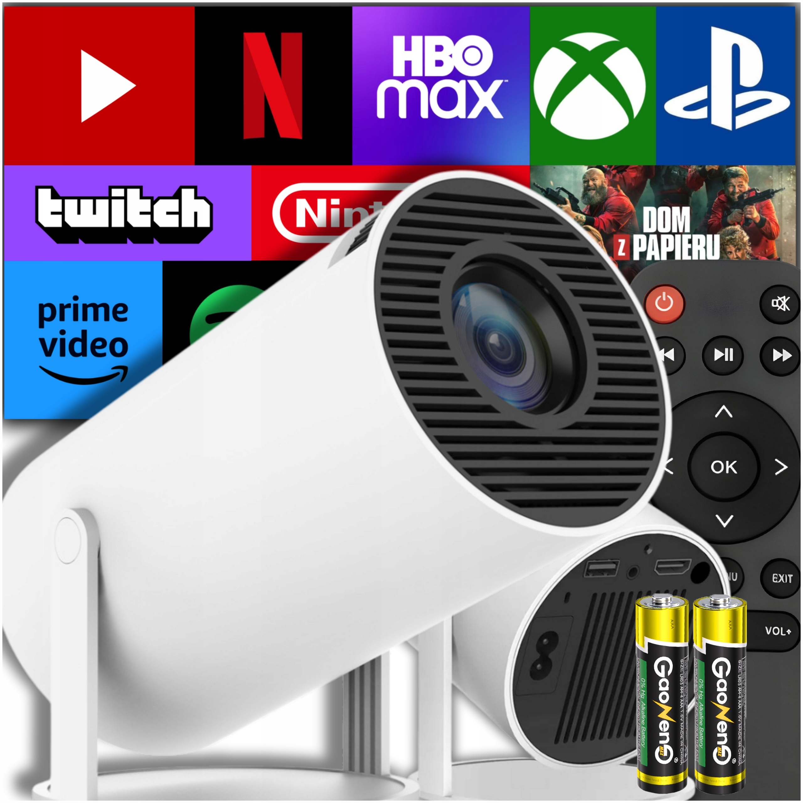 Projektor Android Tv Wifi Full Hd Přenosný Smart Otočný Reproduktor