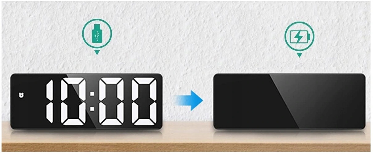ZEGAREK ELEKTRONICZNY BUDZIK STOJĄCY LED TERMOMETR ALARM CICHY CZARNY ZEGAR Kształt prostokątny