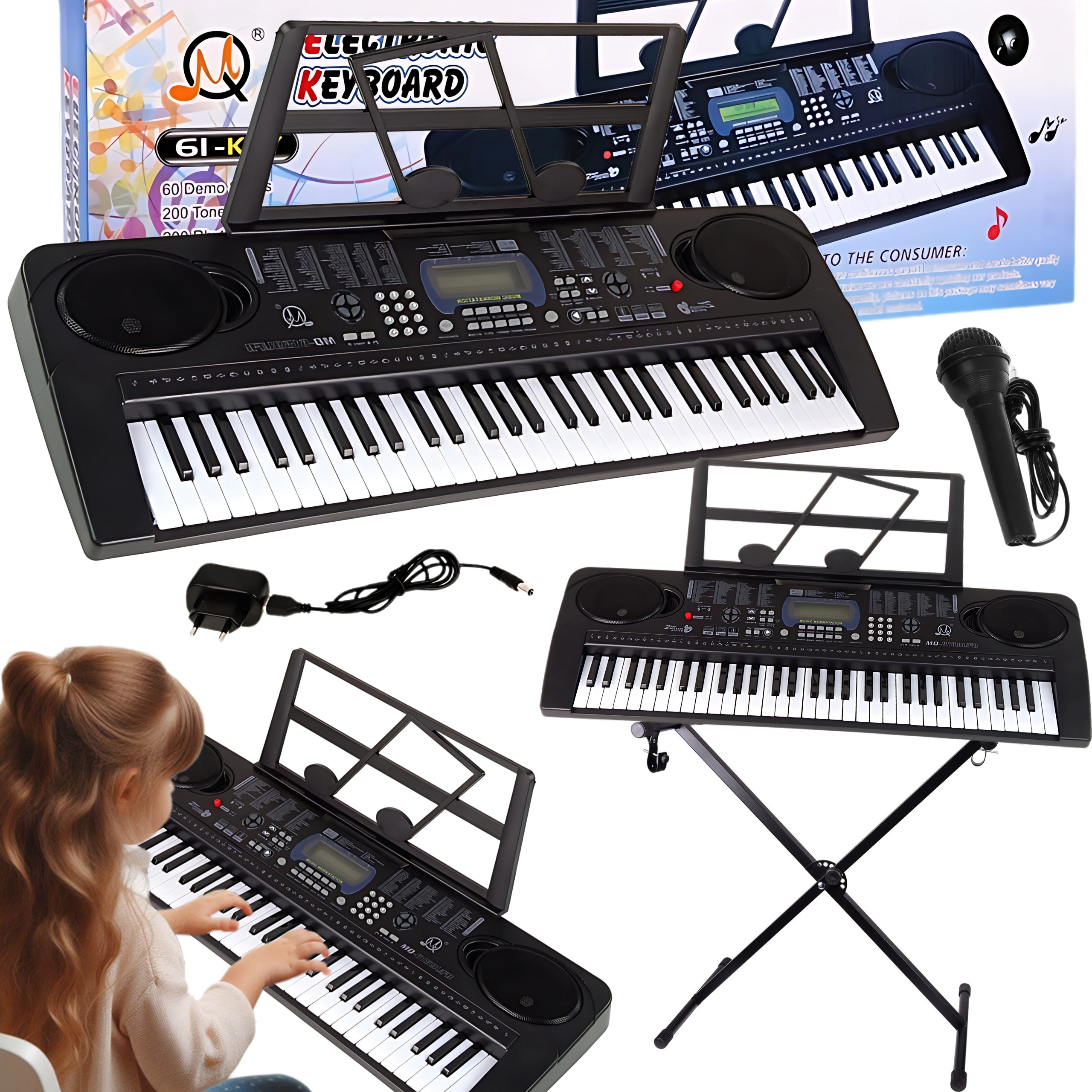 Keyboard Varhany Piano Pro Děti Pro Výuku 61KL Usb Fm Bluetooth Stativ