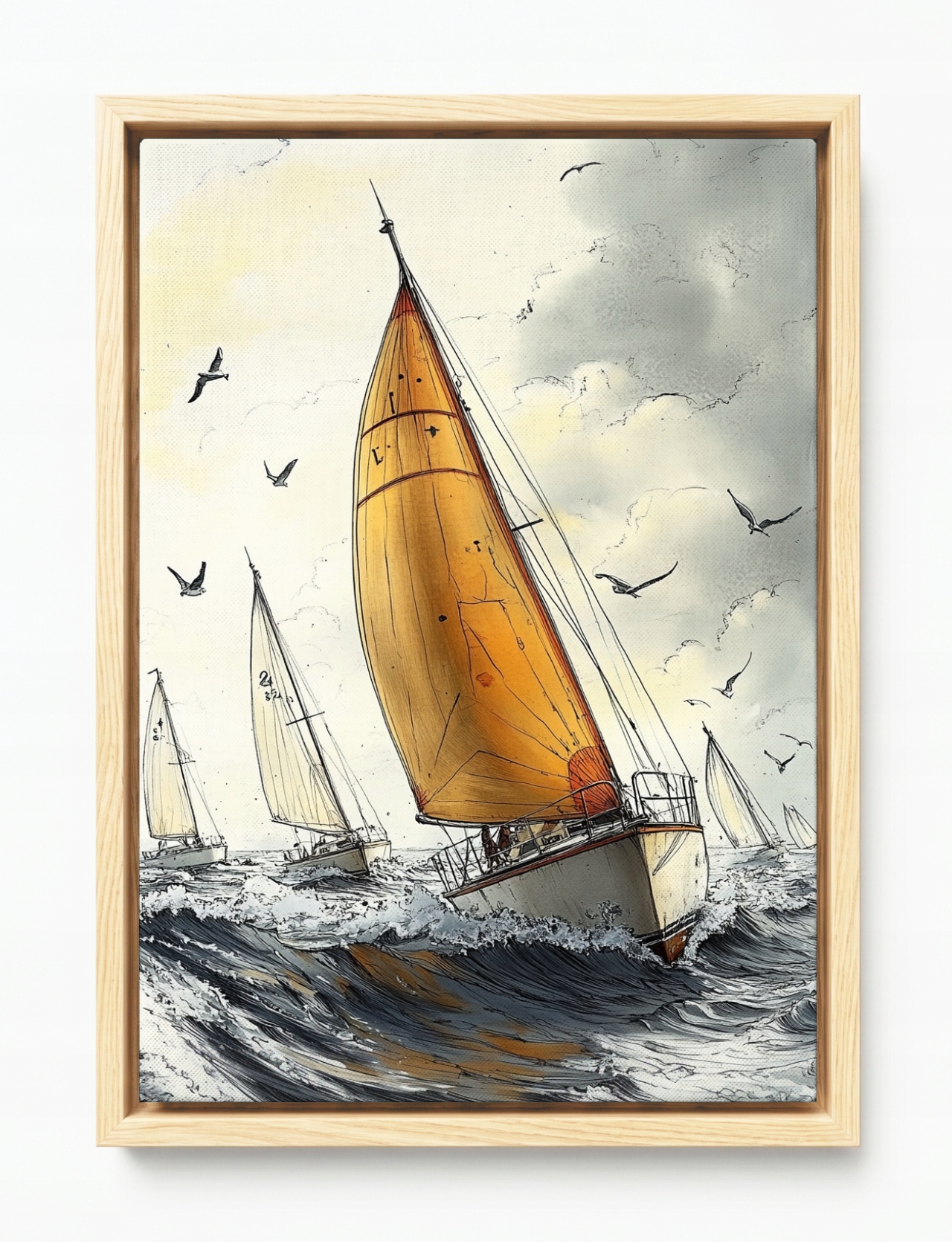 Obraz Rám American Box Sport Moře Závod Regaty Plachetnice Mewy Vlny 40x60