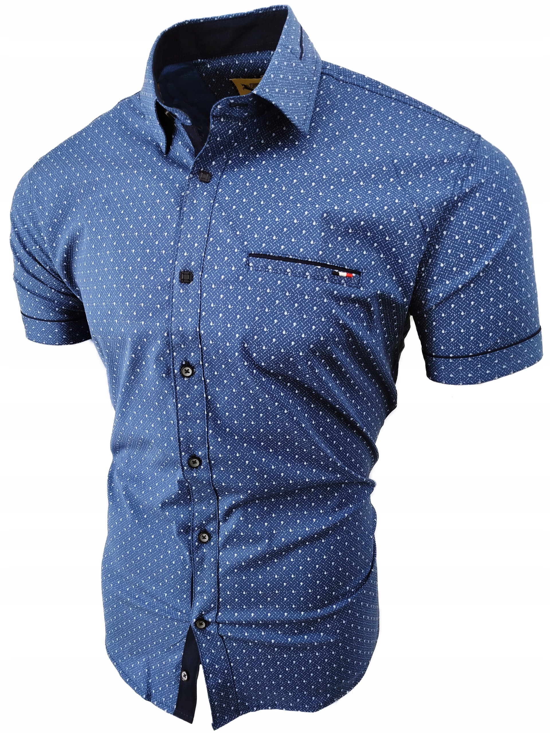 KOSZULA MĘSKA NIEBIESKA INDIGO KRÓTKI RĘKAW SDN 068 ROZ: M 39/40
