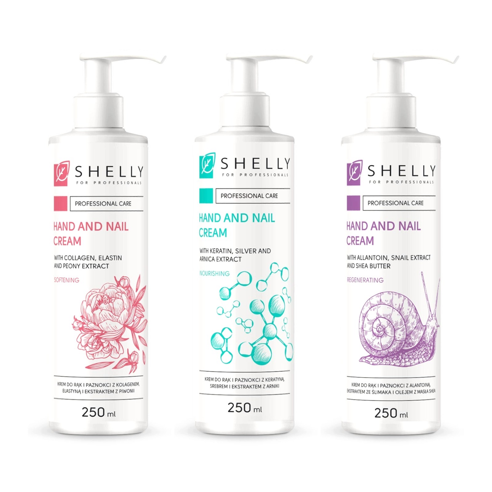 Sada krémů na ruce a nehty Shelly 3x250 ml kolagen keratin alantoin