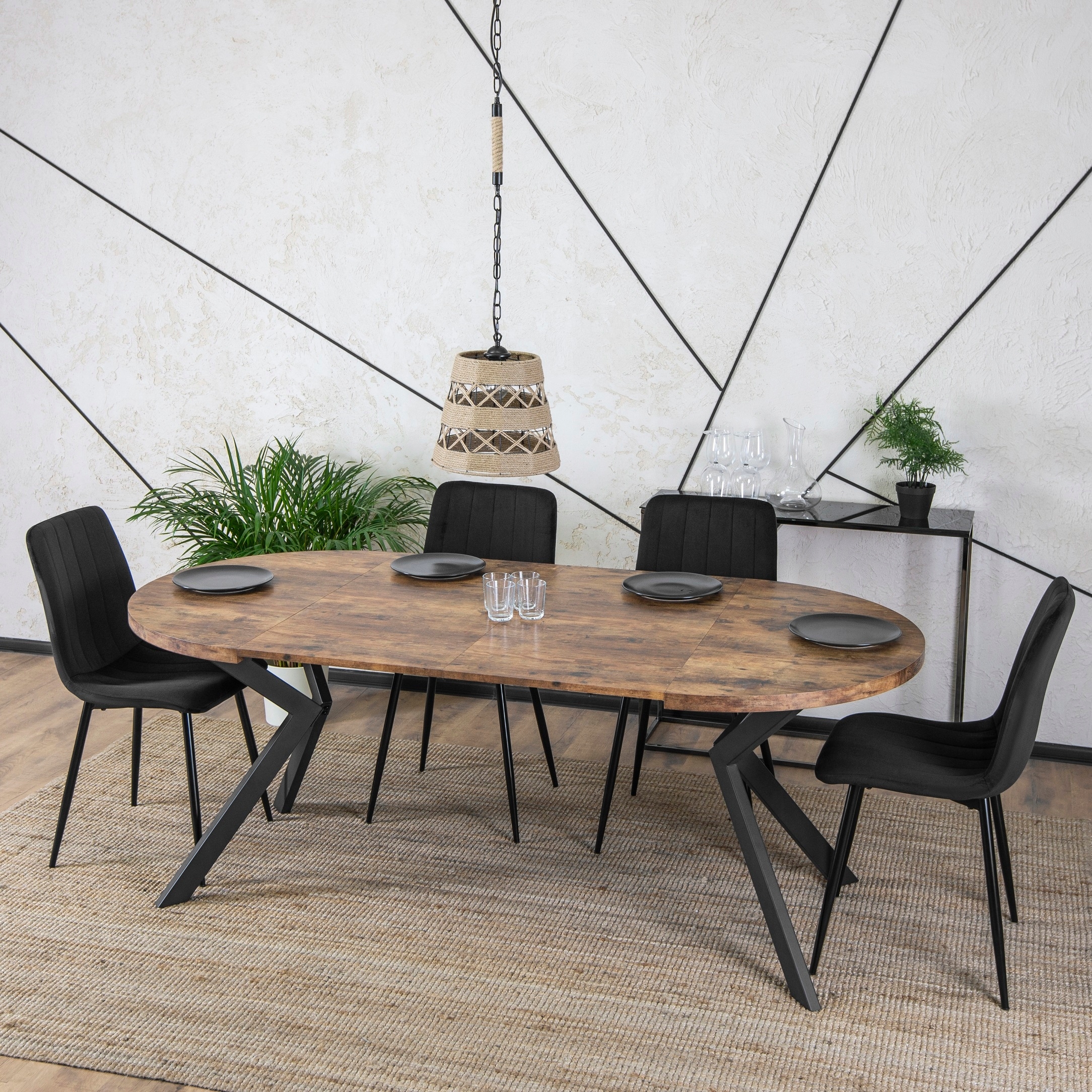 Stół Okrągły Rozkładany Nowoczesny Jadalnia Salon Loft Dąb Rustykalny LUKAS Kod producenta Stół 100 cm 250 cm Kuchni Kuchenny Industrial