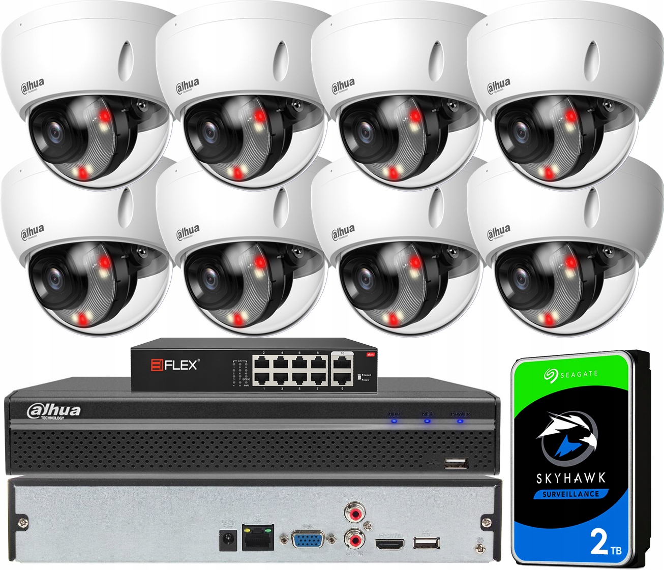 Monitorovací sada Dahua 8 kamer IPC-HDBW2449E-S-IL PoE 4Mpx Dual Light Ai