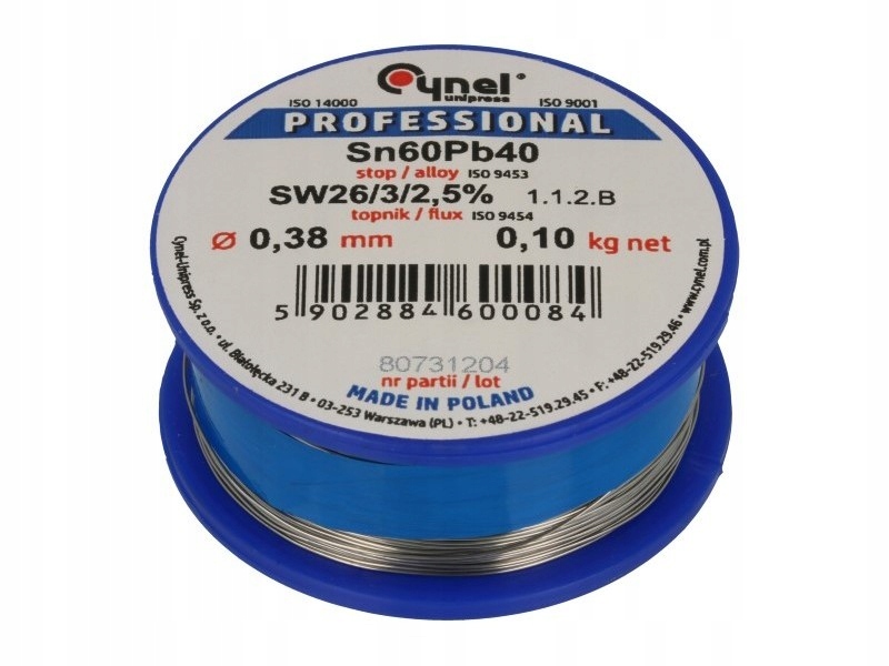 Cyna 100g 0,38mm Sn60Pb40 SW26/3/2,5%