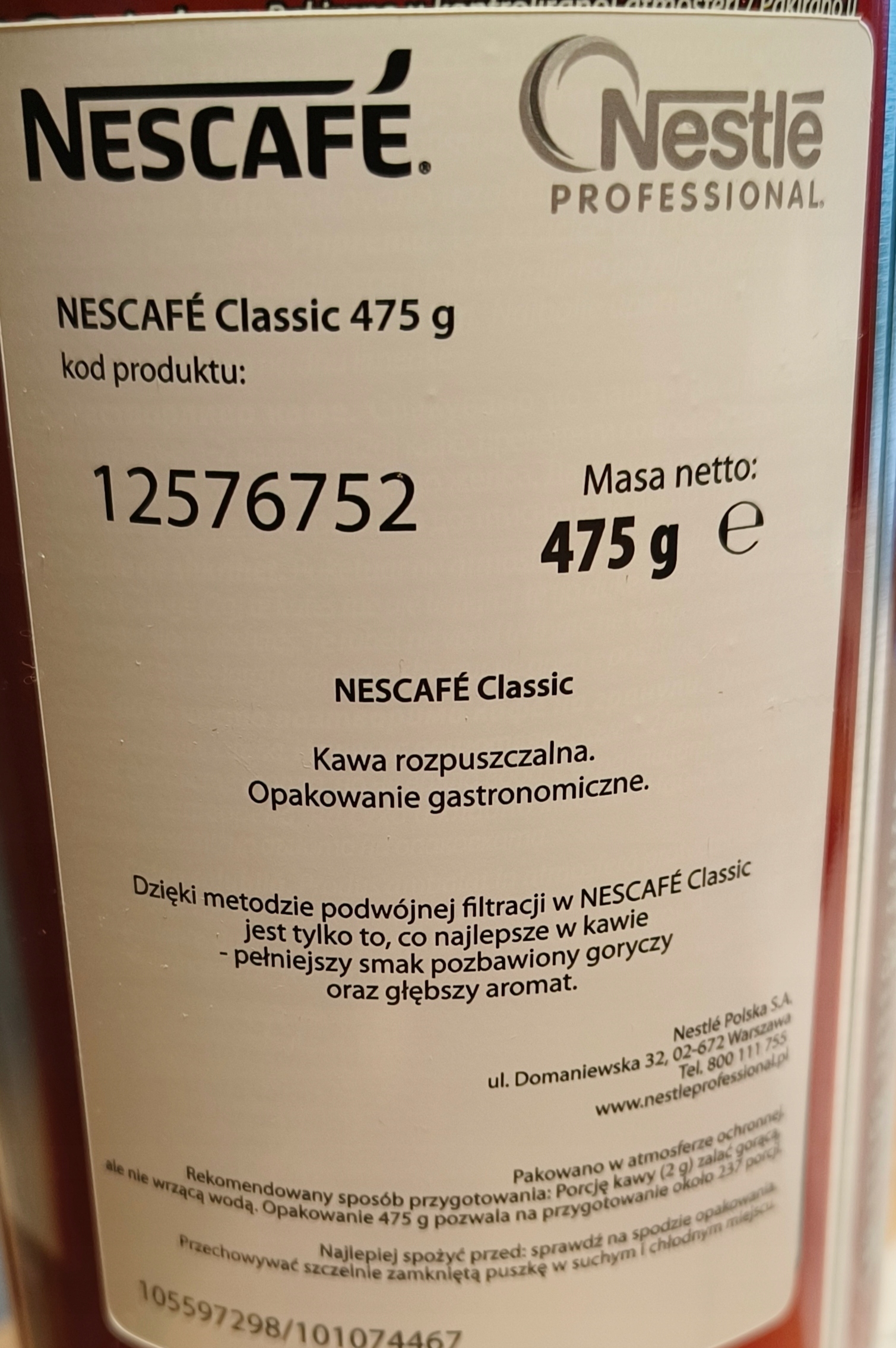 Nescafe Classic CoffSoluble 475g Pl