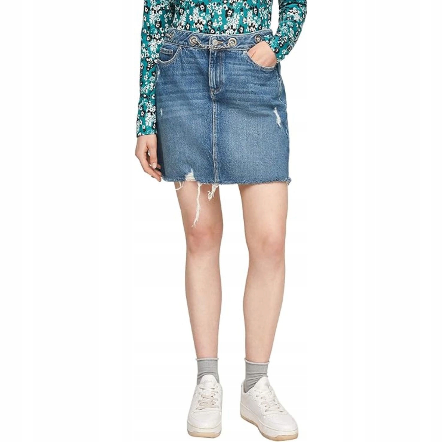 Dámská džínová Sukně Q/s By S.oliver mini s oděrkami, bavlna, velikost M