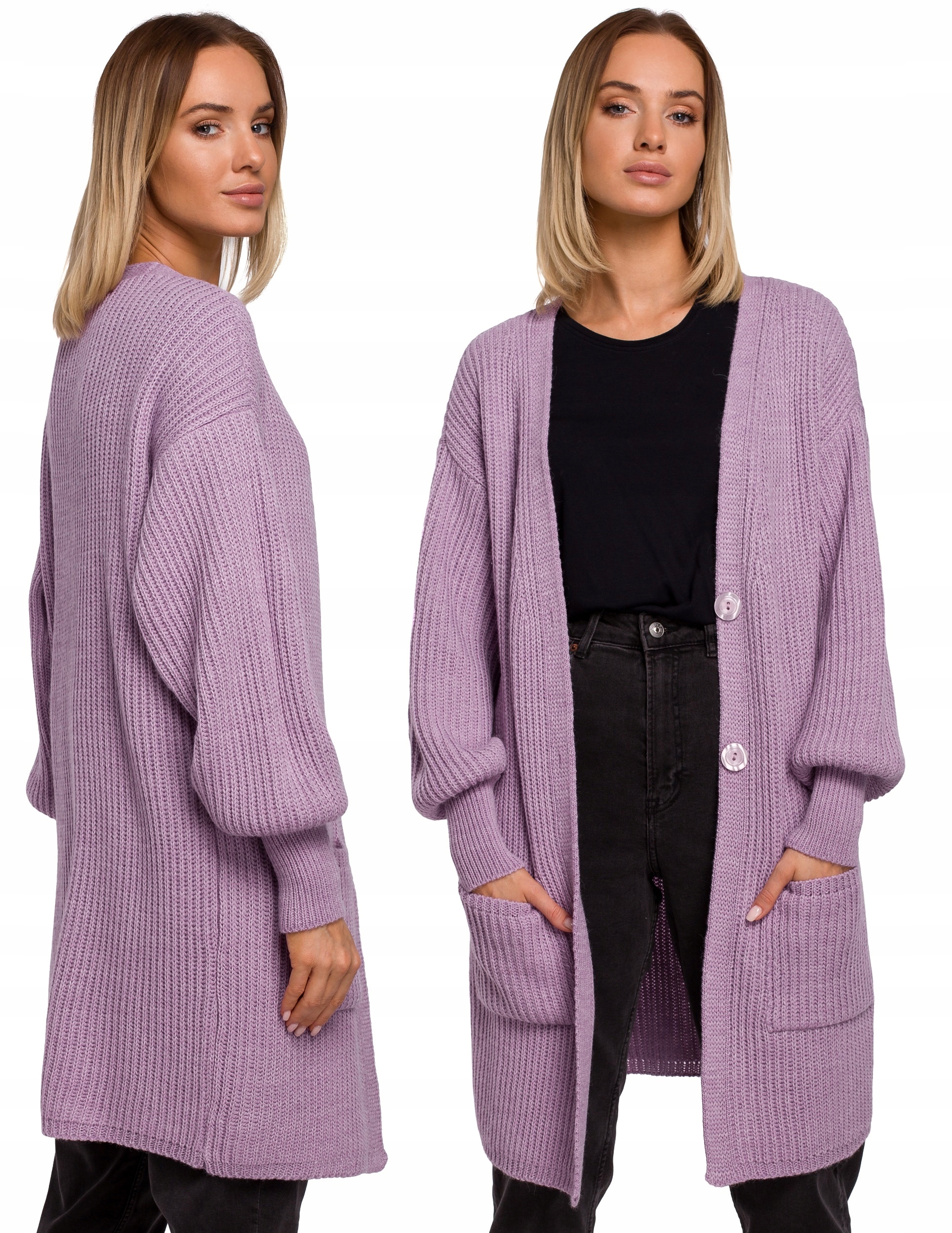 

Sweter Damski Kardigan Z Kieszeniami I Guzikami