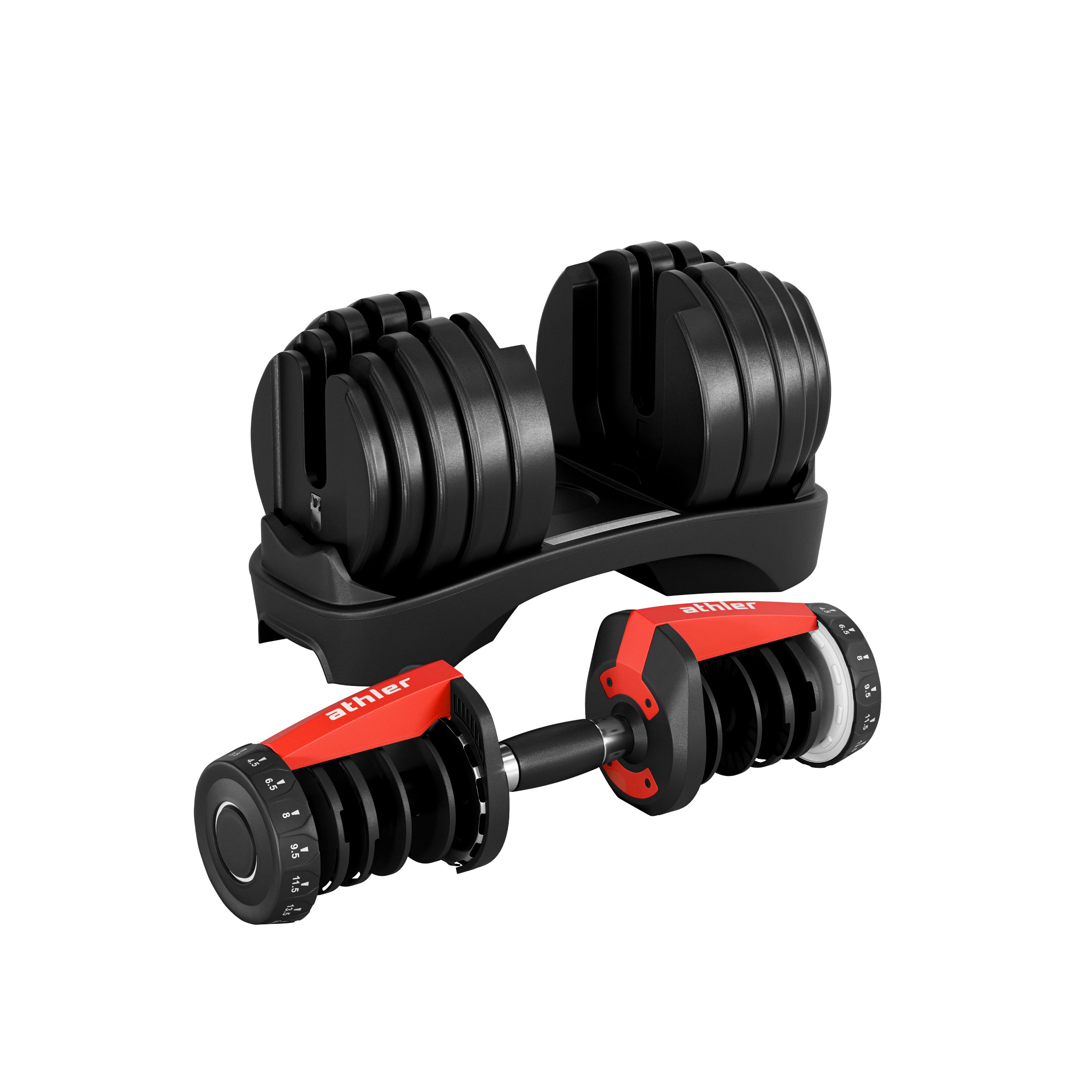 Hantle regulowane żeliwne bitumiczne Athler zestaw hantli gryf stojak 25 kg