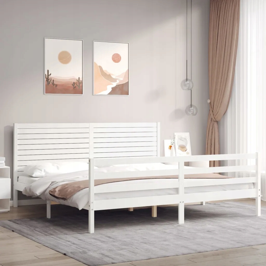 Rám postele s čelem bílý 200 x 200 cm masivní dřevo Bílá 3195047