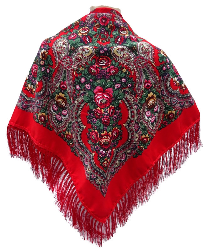 Chusta góralska ludowa folk damska czerwony z różem Marka bez marki