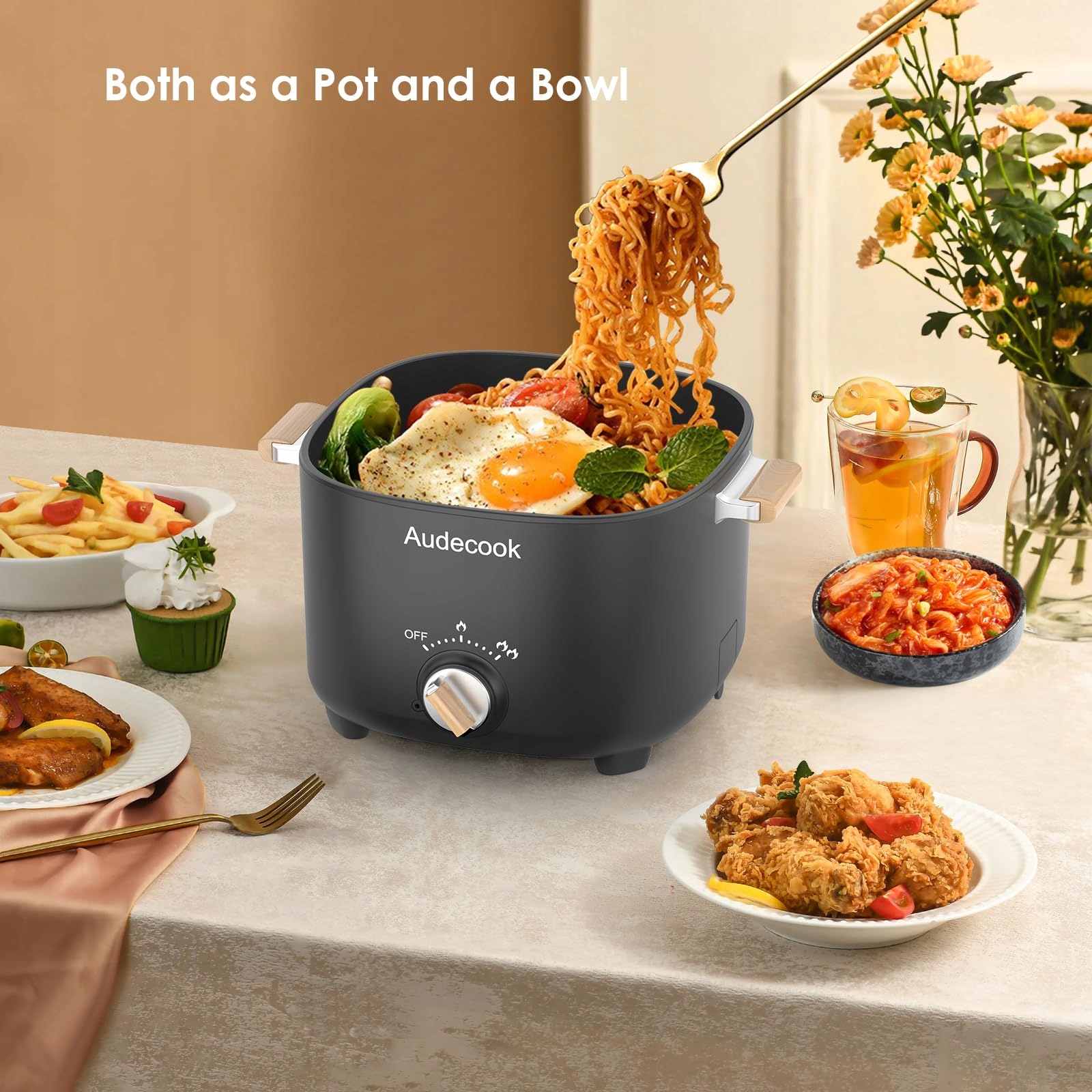 AUDECOOK Elektryczny Garnek 2,5L Przenośny Multicooker dla 1-3 Osób Czarny — miniatura 5