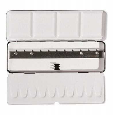 Kovové pouzdro na 12 akvarelových půlkostek paleta