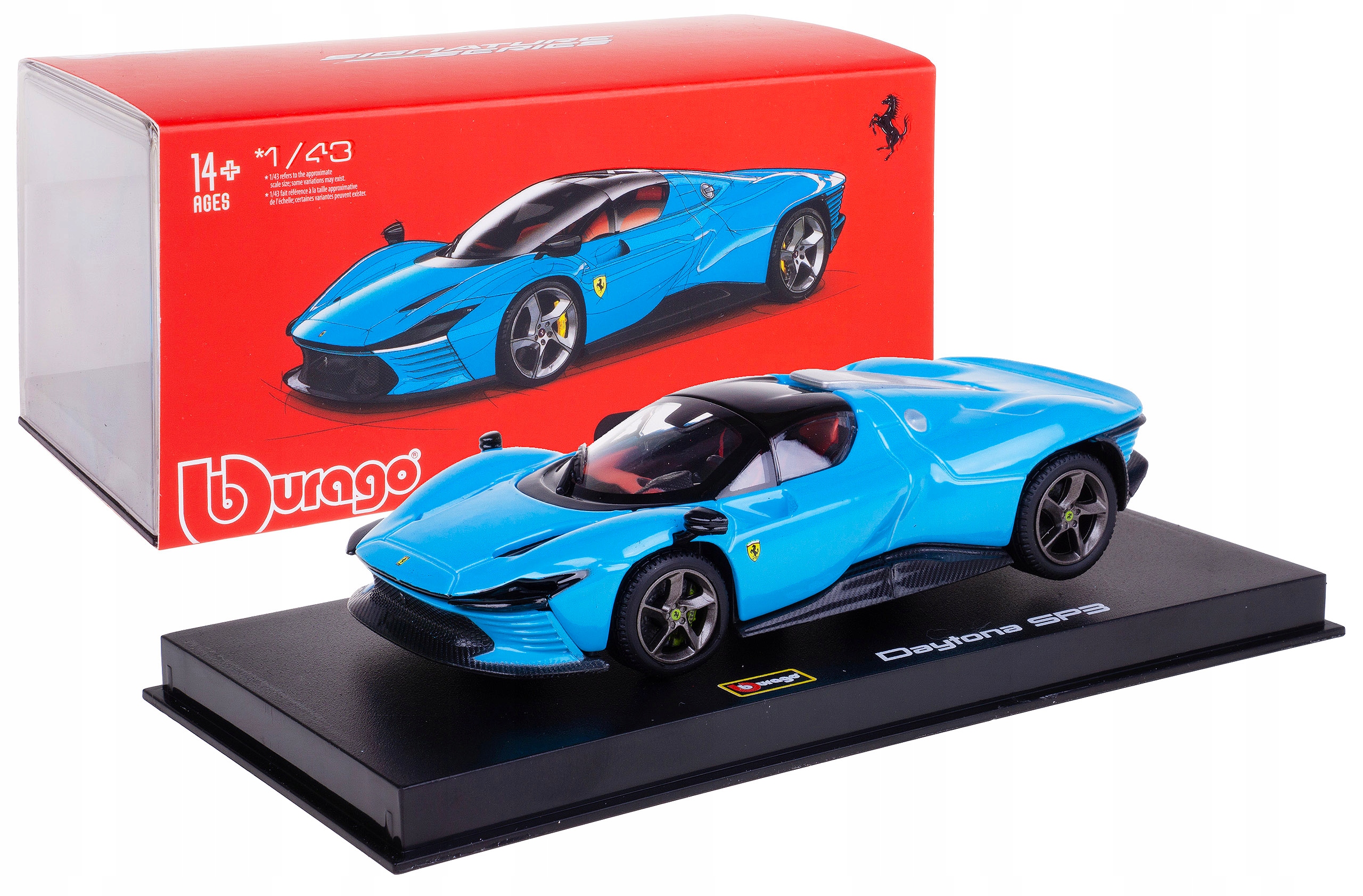 Ferrari Daytona SP3 Model Bburago 1:43 Box Signature Modrá