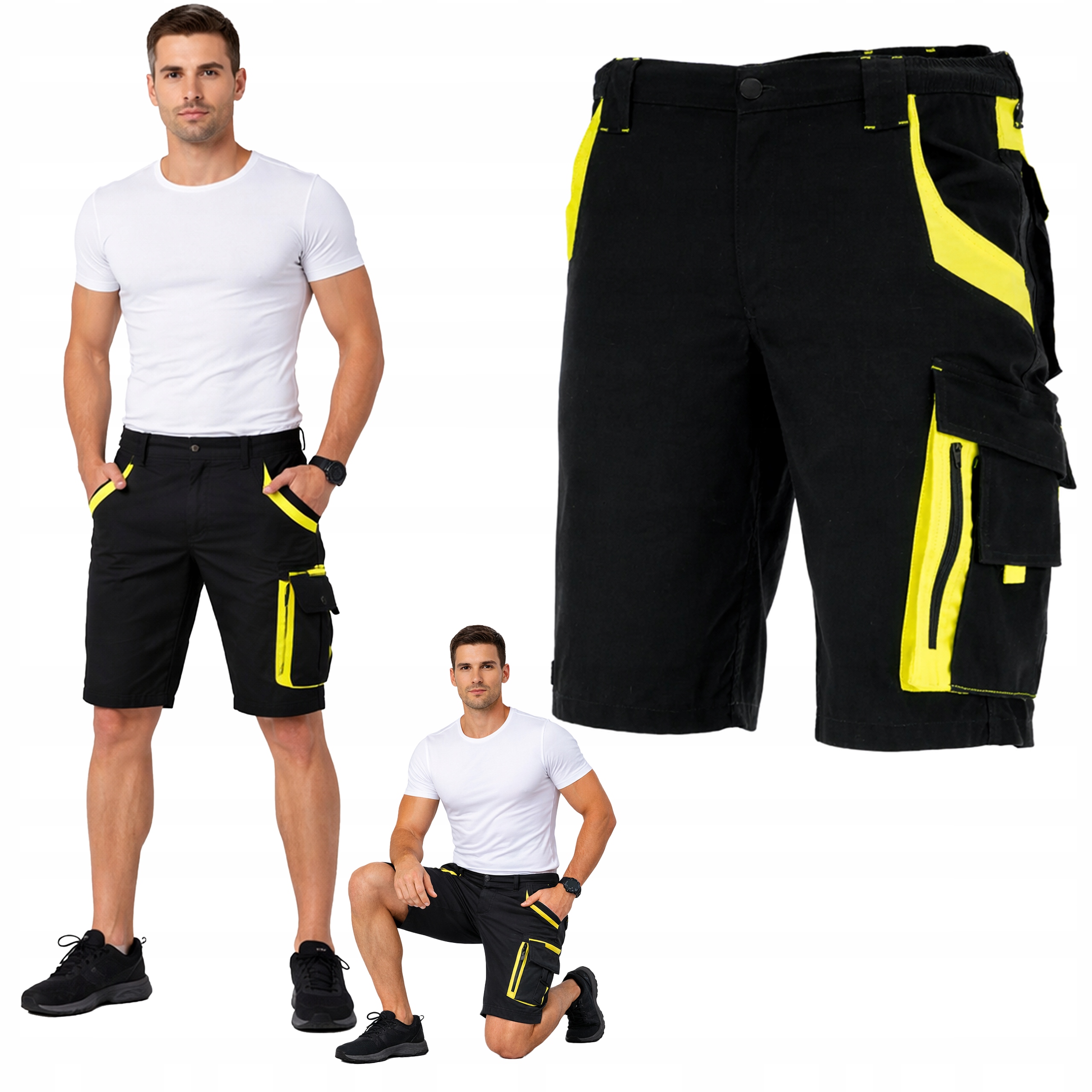 Spodenki robocze Elastyczne Stretch Odblaskowe spodnie krótkie Mocne Bhp