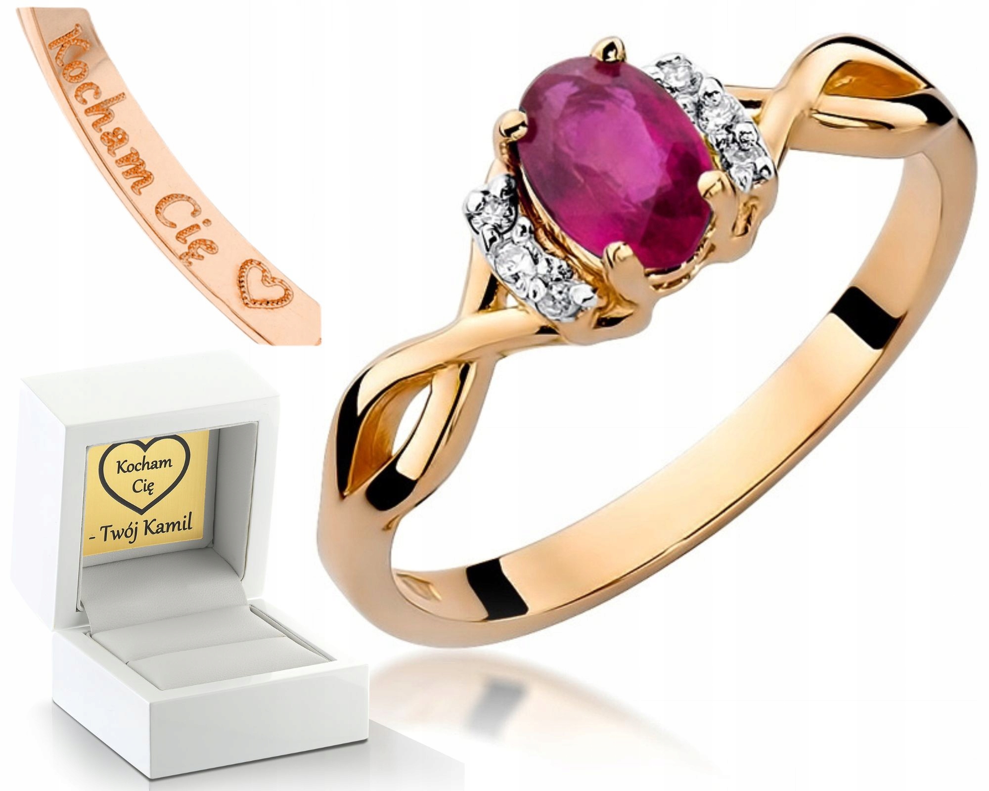Prstýnek Rubín S Brilianty Z Růžového Zlata S Gravírování