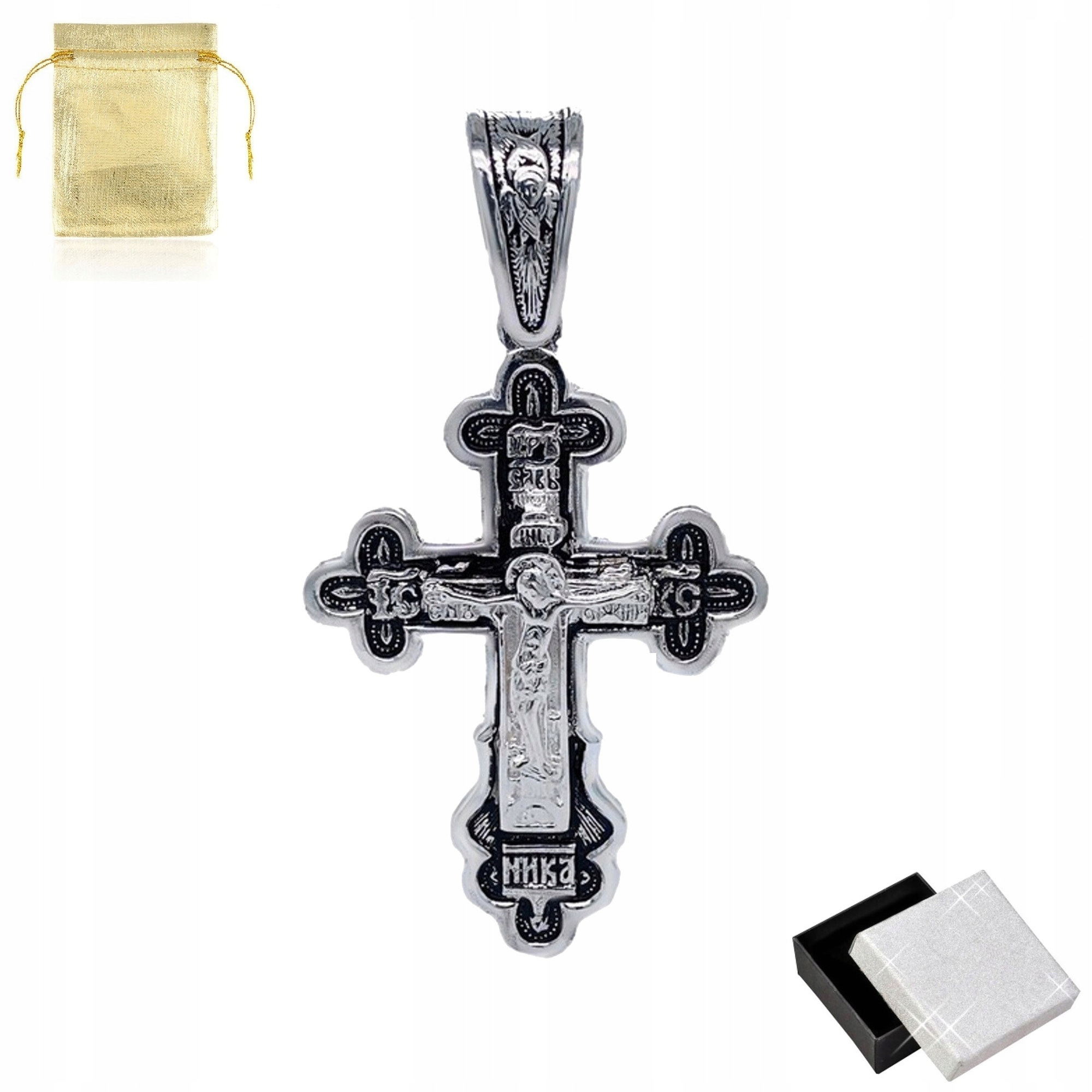 Stříbrný Velký Kříž 7,3CM Pravoslavný Pokus 925
