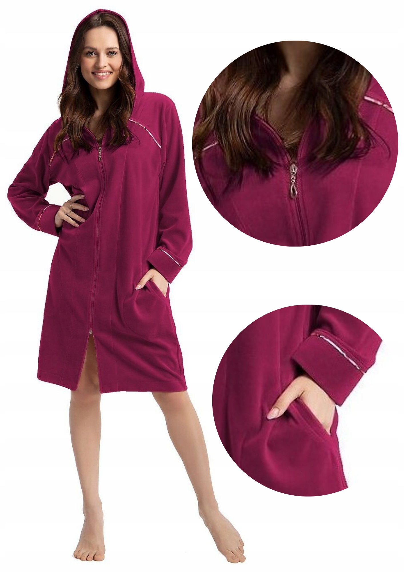 Dámský župan Luna 389 bavlněný velur Bordo L