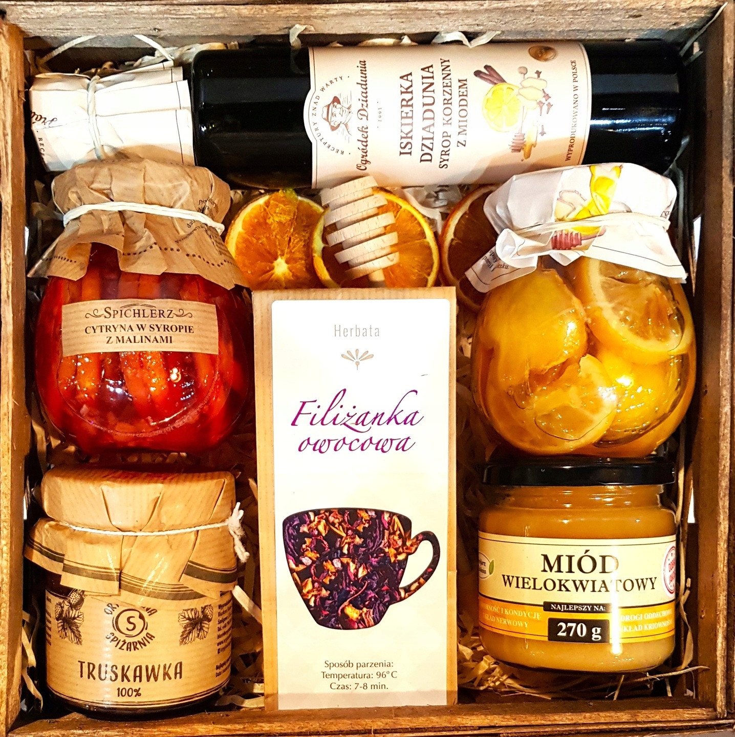 Levně Dárkový koš Dárek Med Citron Malina Zahrádka dědečka