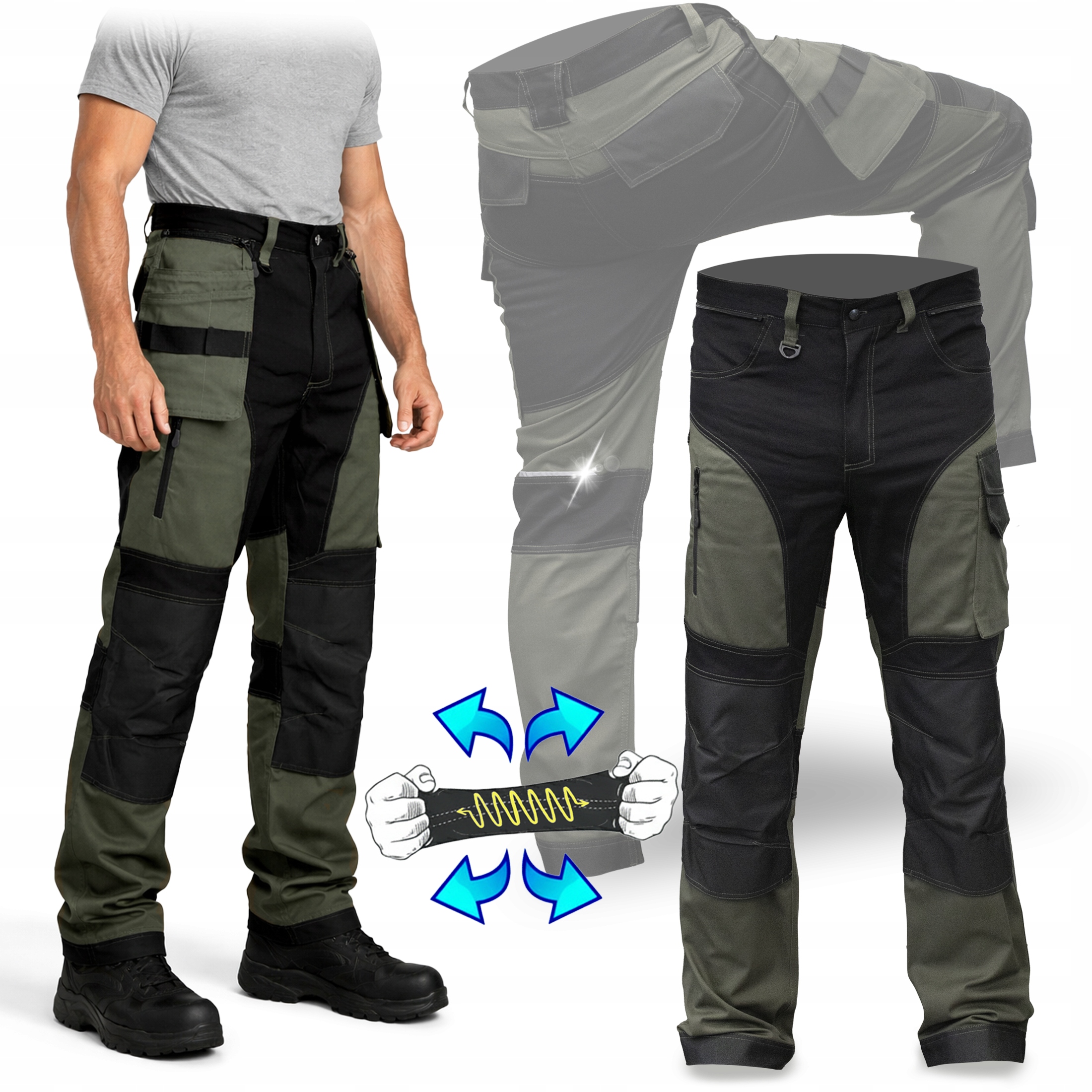 Spodnie Robocze Bojówki Męskie Monterskie Elastyczne Bawełna taktyczne Bhp