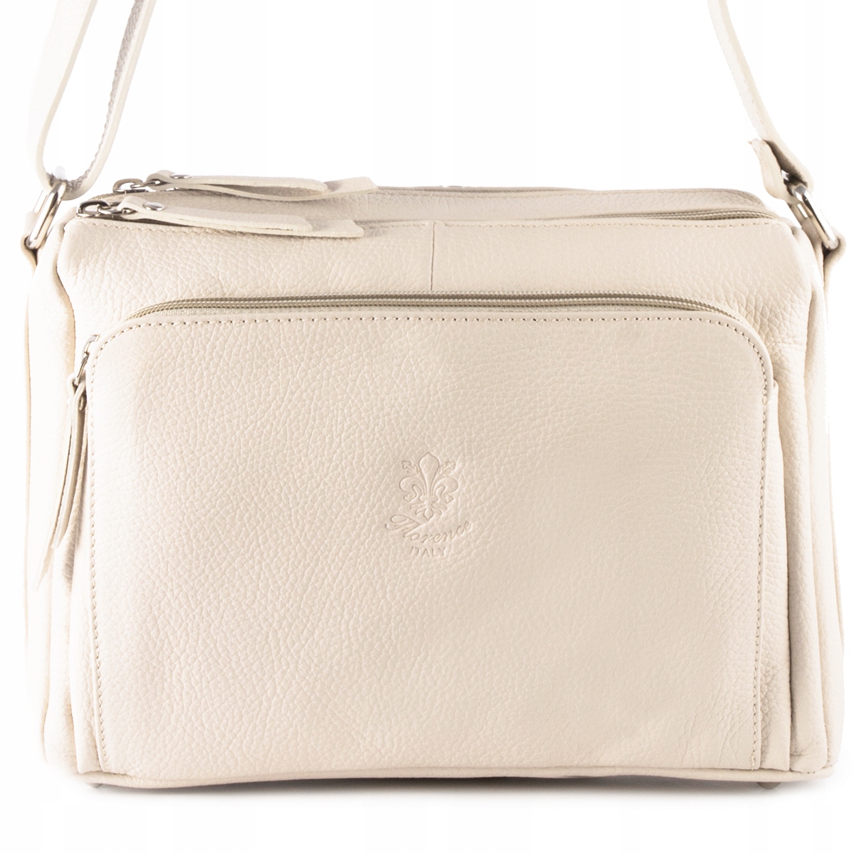 Beżowa dwukomorowa torebka listonoszka Vera Pelle skóra naturalna