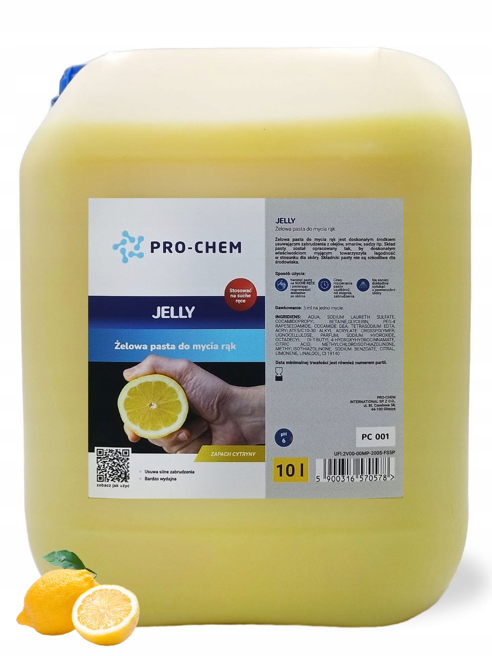 Pasta żelowa do mycia ciężkich zabrudzeń z rąk Pro-chem Jelly cytryna 10 L