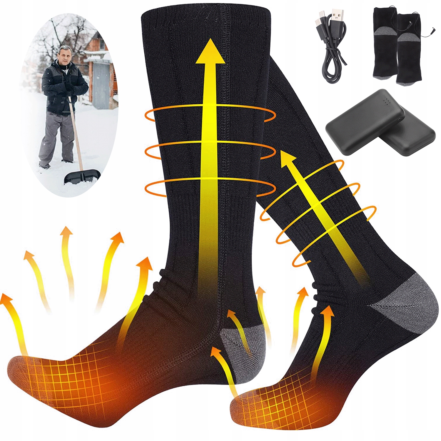 Podgrzewane Skarpety Akumulatorowe 4000MAH Ociepłacze Stop Zimowe Getry