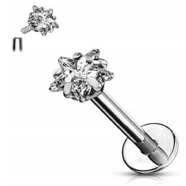Labret Kolczyk do Ucha Kryształek SS316L 1,2/6/3 mm