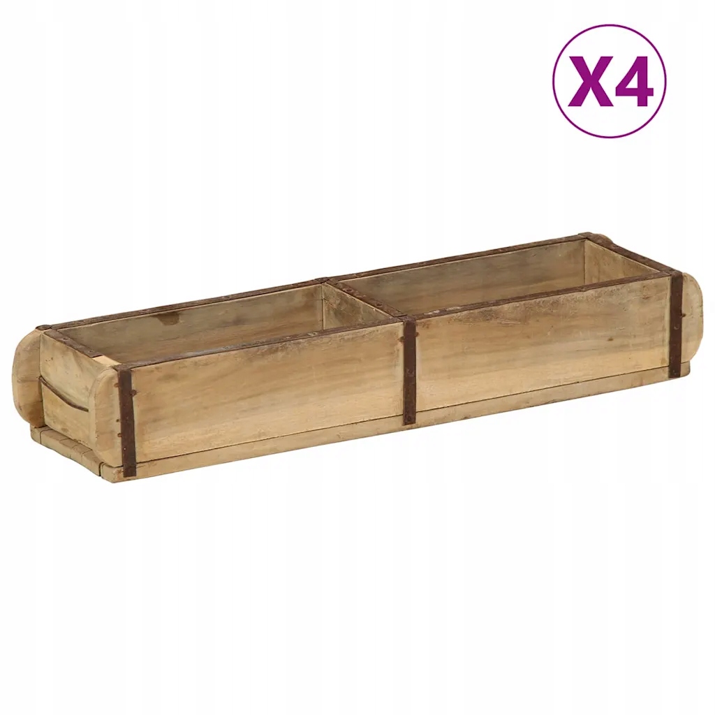vidaXL Podnos 4 pcs Hnědá 57 x 15 x 9 cm Masivní obnovované dřevo