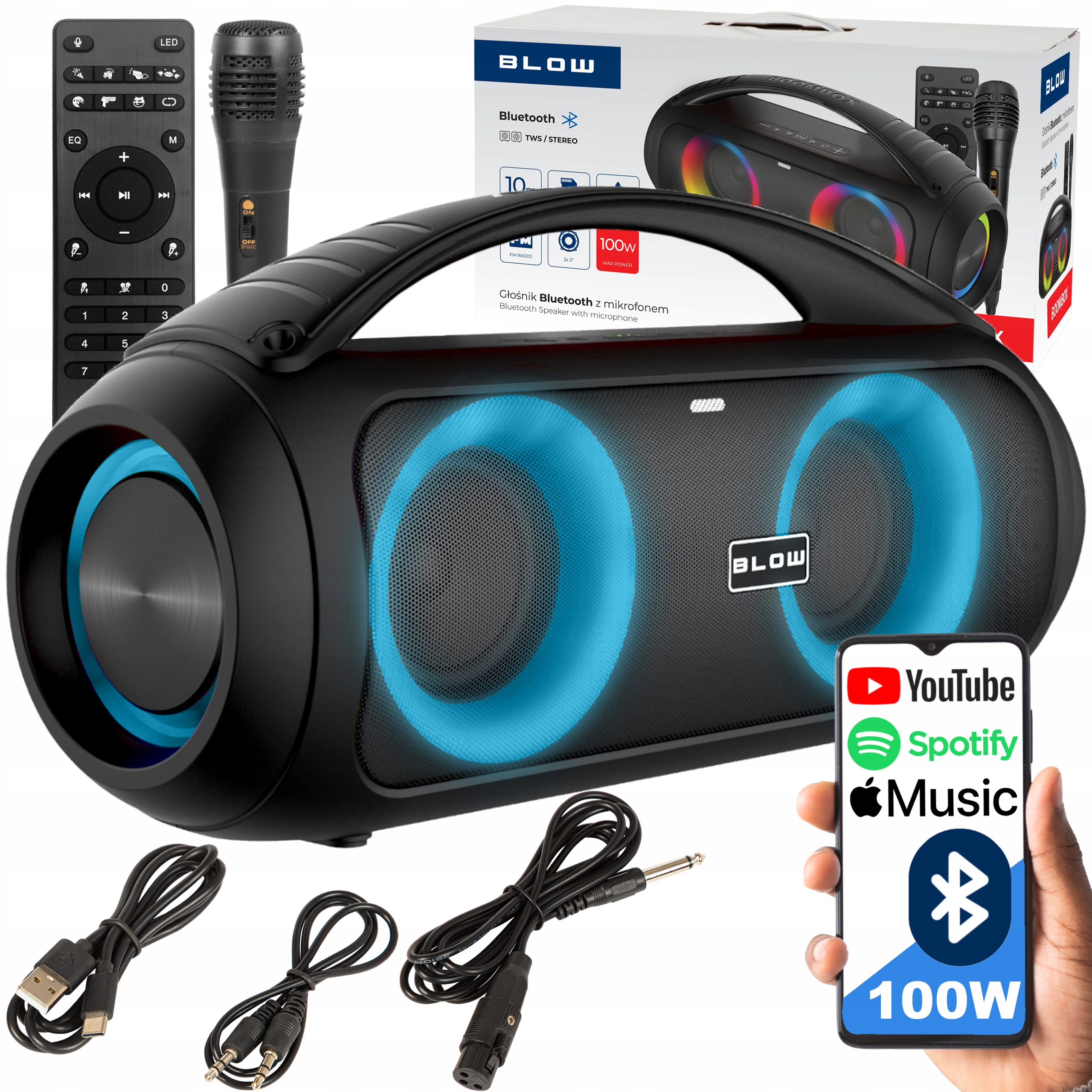 Čierny Prenosný Bezdrôtový Bluetooth Reproduktor Usb Fm Boombox Karaoke Aux