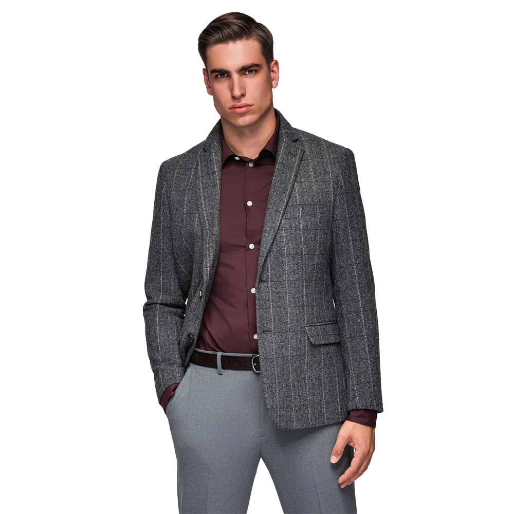 Elegantní pánská kostkovaná sako s šedou vlnou V1 OM-BLZB-0137 vel. S