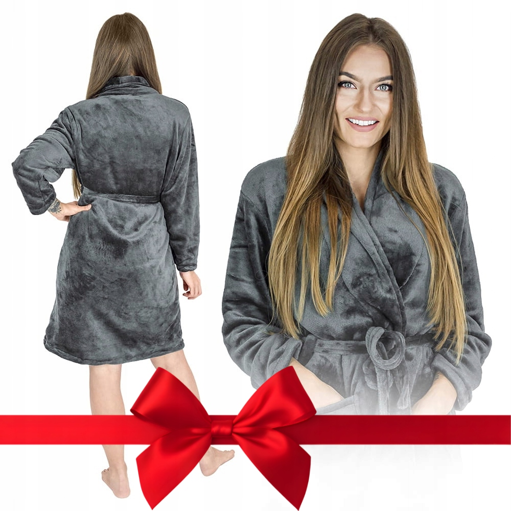 Měkký Teplý dámský župan s kapucí Dárek Pro Dívku šedý S