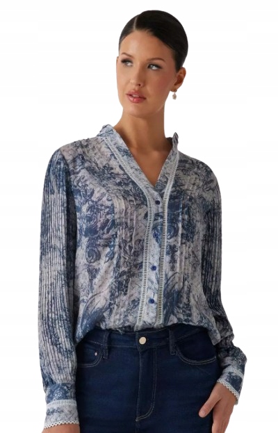 Guess Dámská Modrá Halenka S Krajkou A Volánky Xs 2CB