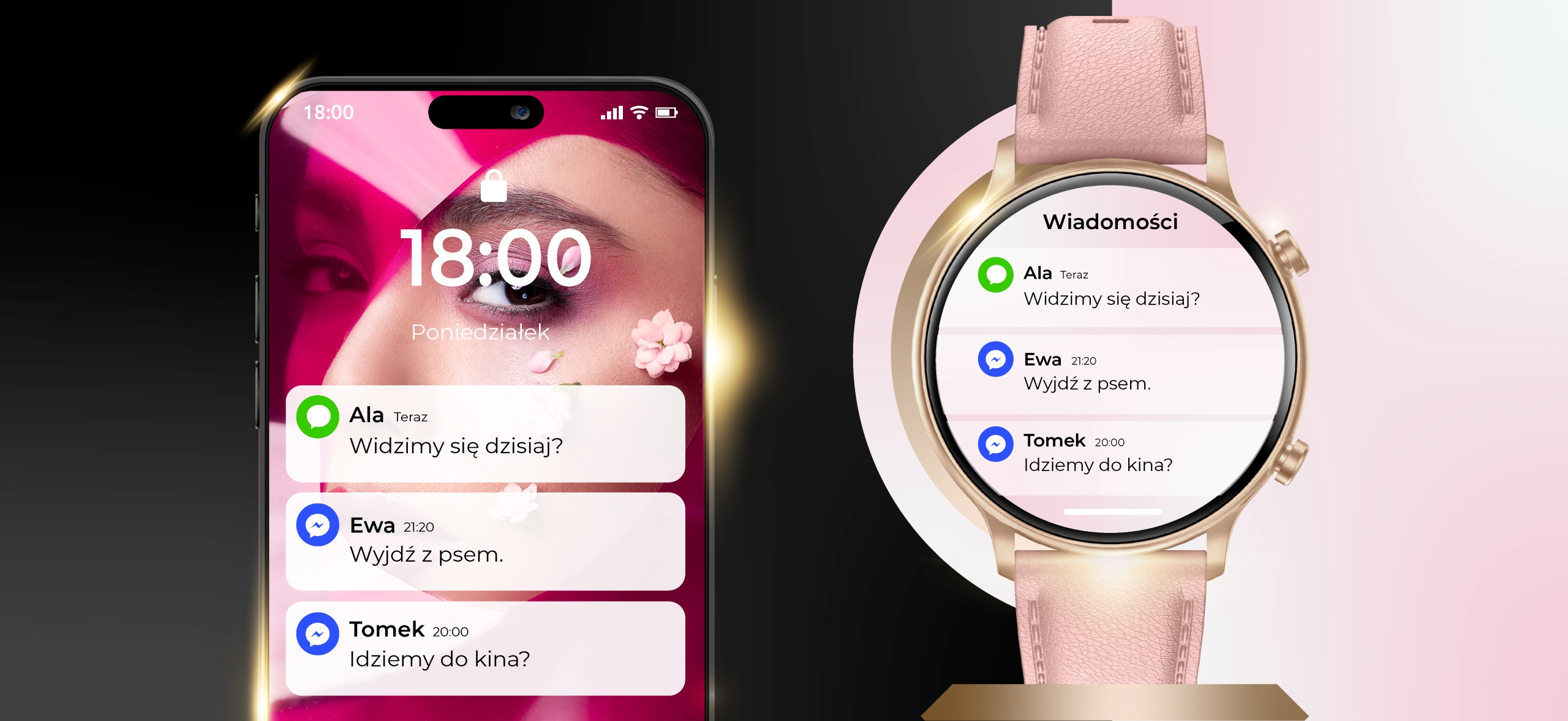 SMARTWATCH ZEGAREK DAMSKI POLSKIE MENU ROZMOWY POWIADOMIENIA SPORT ZŁOTY PL Model inny