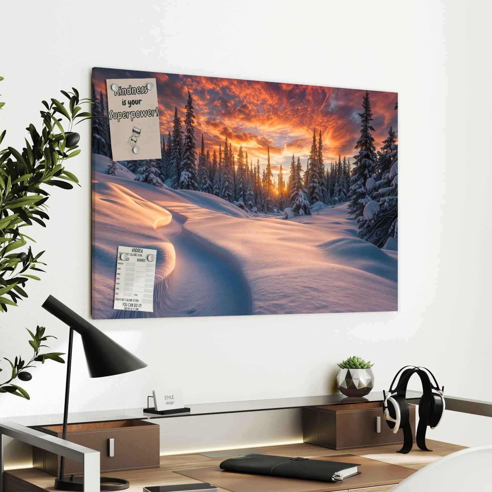 Magnetická tabule Zimní krajina Slunce 90 × 60 cm