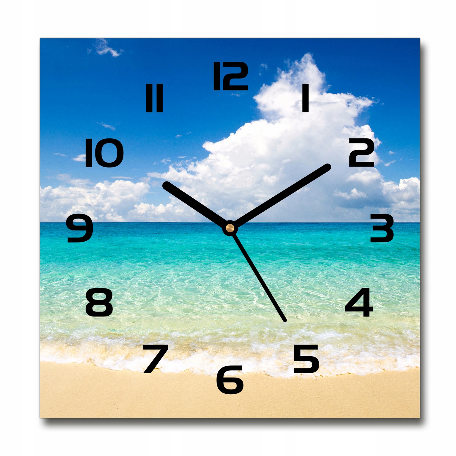 

Kwadratowy cichy szklany zegar Rajska plaża 30x30