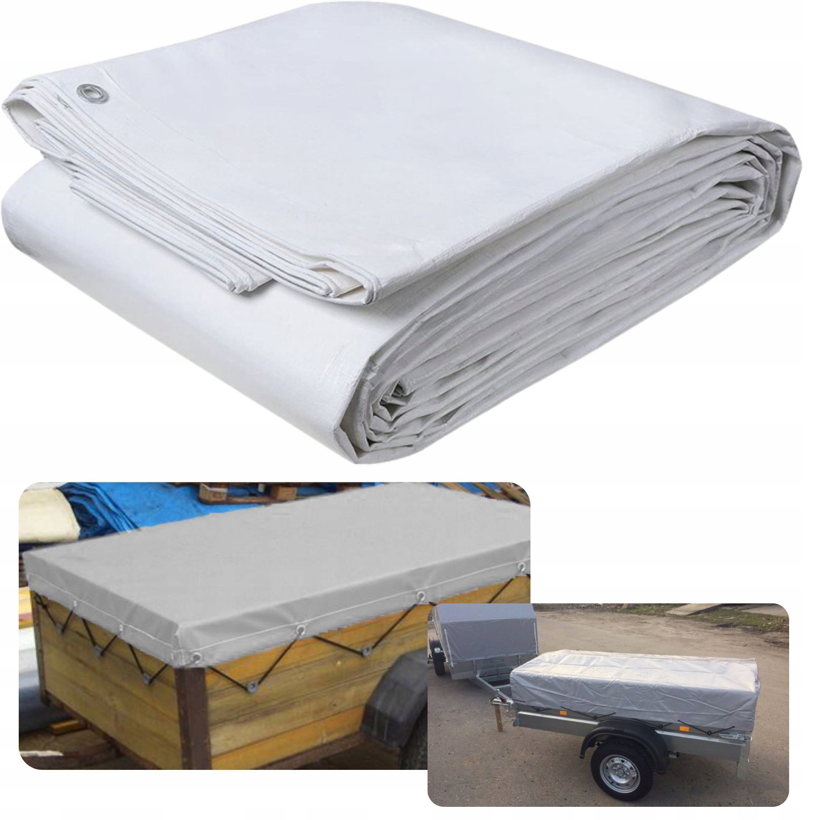 PLANDEKA BIAŁA 6x4m SUPER MOCNA GRUBA Z OCZKAMI Długość 6 m