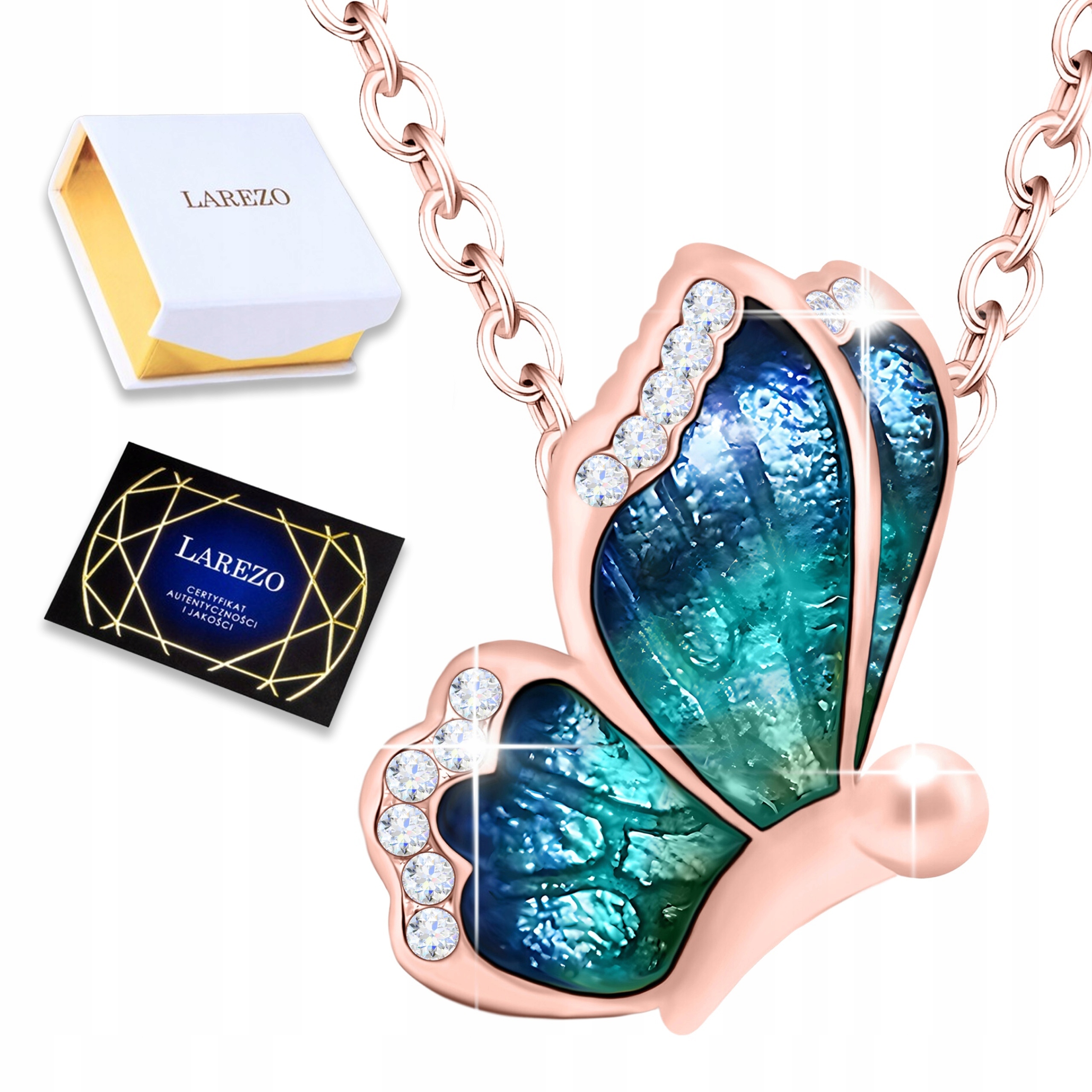 Náhrdelník Pozlacený Modrý Motýl Motýlek Smalt Křídla Stříbro 925