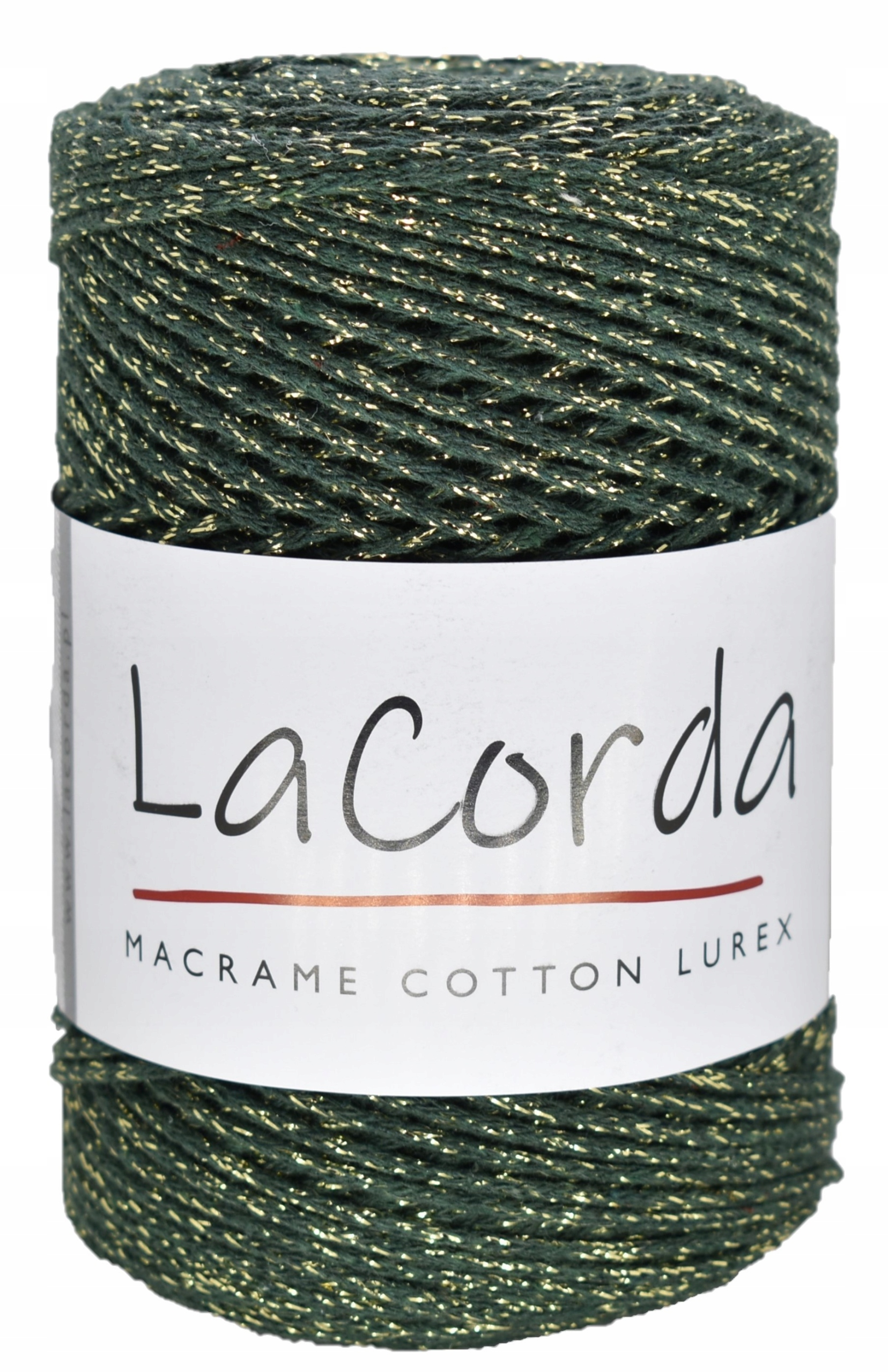 Sznurek La Corda Macrame Cotton Lurex Zielono Złoty 200 m