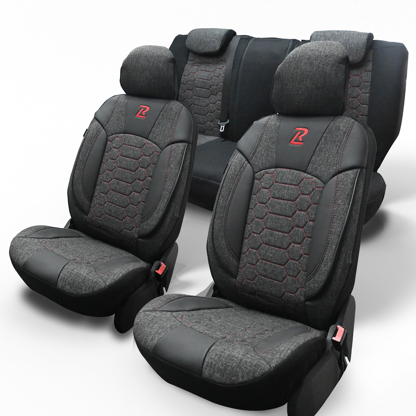 Pokrowce na fotele siedzenia samochodowe Olimp szaro czerwone lniane lucaro