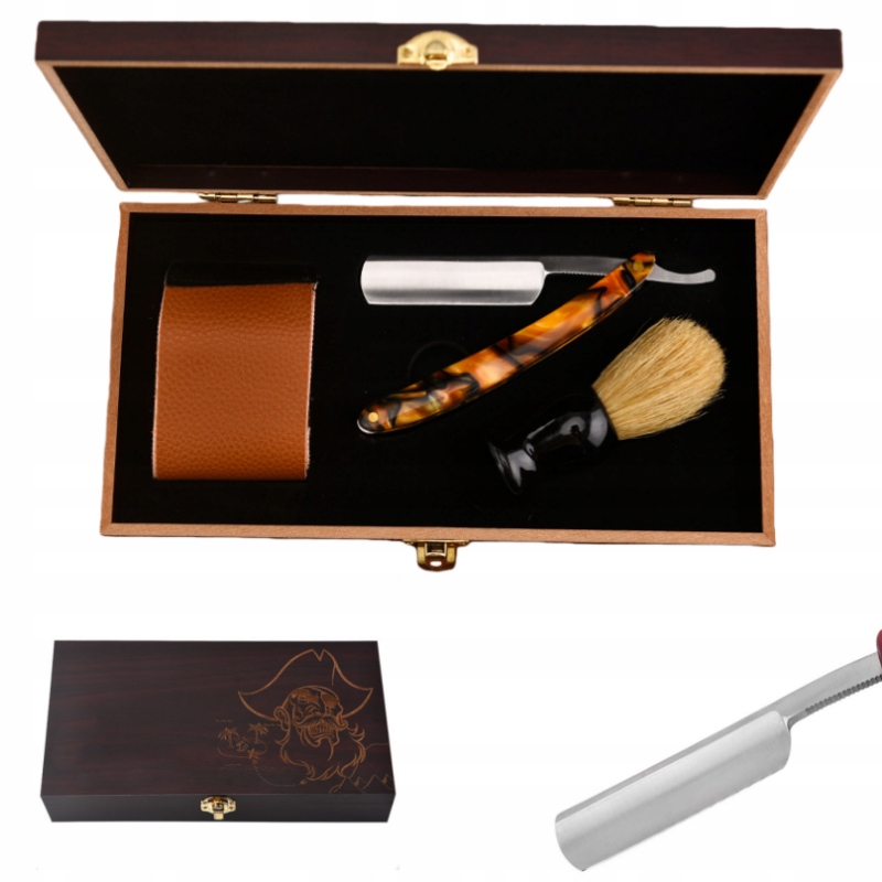 Zestaw do Golenia Brody: Brzytwa, Pędzel, Pasek, Pudełko