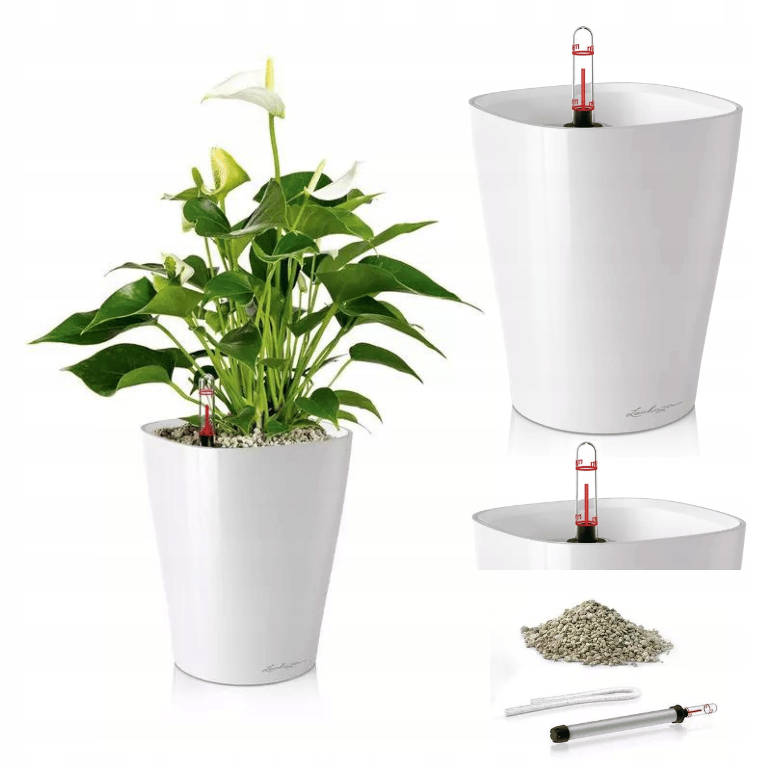 Doniczka Lechuza Deltini samonawadniająca Biały Połysk zawiera Lechuza Pon