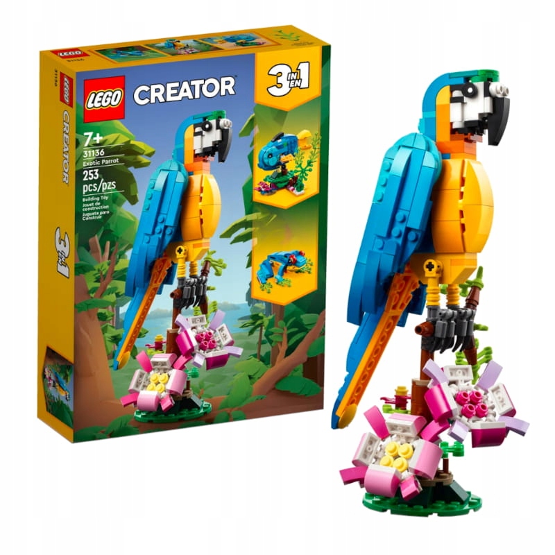 Lego Creator 3V1 Exotický Papoušek 31136 Sada Stavebnice Kostek Rybka Žába